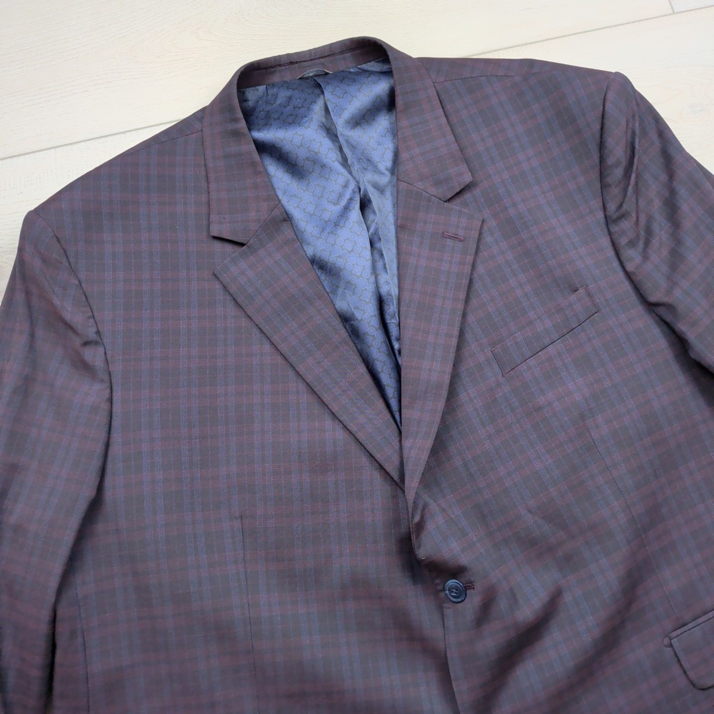 Oak Hill Mens Plaid Blazer Sport Coat Burgundy Navy 4XL 58R 60R J4153